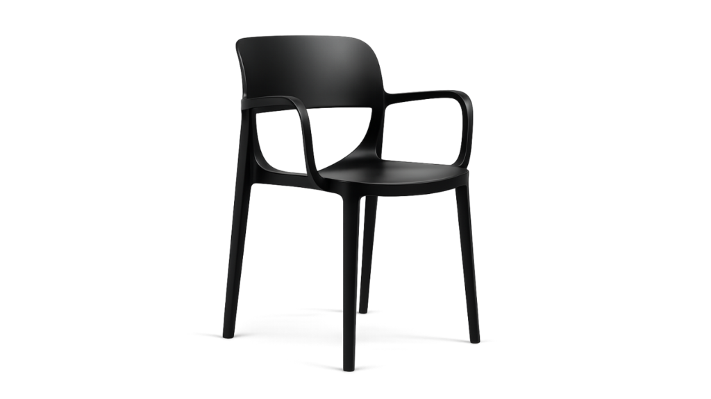 silla moderna plastica pp polipropileno para espacios comerciales restaurantes comedor apilable xawar Guatemala apoyabrazos brazos modus novex Cemaco epa Kalea innovación Herman miller diseño nardi apoyabrazos brazos